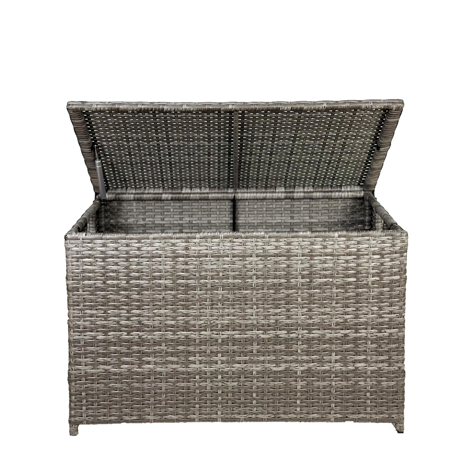 Baúl de almacenamiento de mimbre, 30 x 17 x 18 pulgadas, 160 L, baúl de mimbre tejido a mano con tapa que se mantiene abierta, soporta 200 libras, color gris