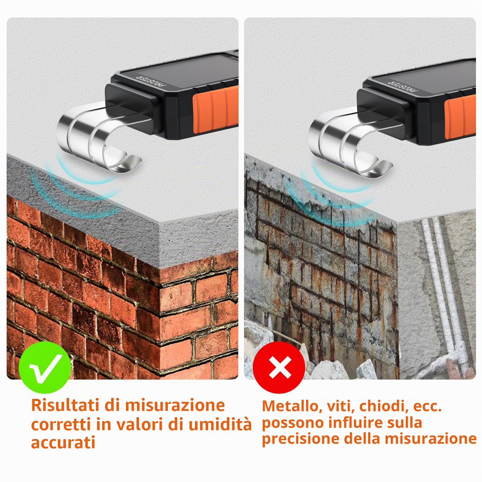 Proster Misuratore di Umidità Ricaricabile Senza Punte per Pareti con Schermo LCD a 3 Colori e 5 Modalità Legno Calcestruzzo Cemento Gesso INDEX Allarme Sonoro e Luminoso Rilevamento Fino a 40 mm