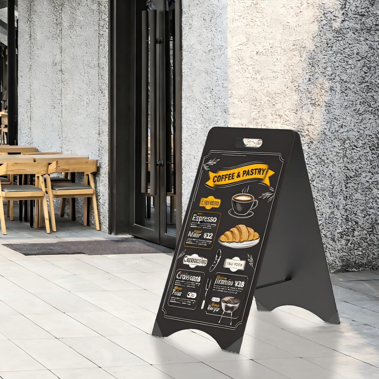 Letrero de pizarra con marco en A, grande, de 16 x 32 pulgadas, tablero de sándwich independiente, letreros de acera de doble cara, pizarra plegable para exteriores, exhibición de menú para bodas,
