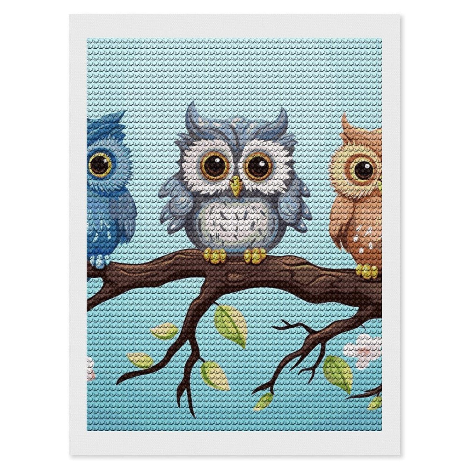 DWVTSLH Owls on A Branch Diamond Painting Kits for Adults, Personalized Diamond Photo Art Full Drill, DIY 5D Diamond Art Painting Kits for Beginners, Home Wall Decor 12"x16"