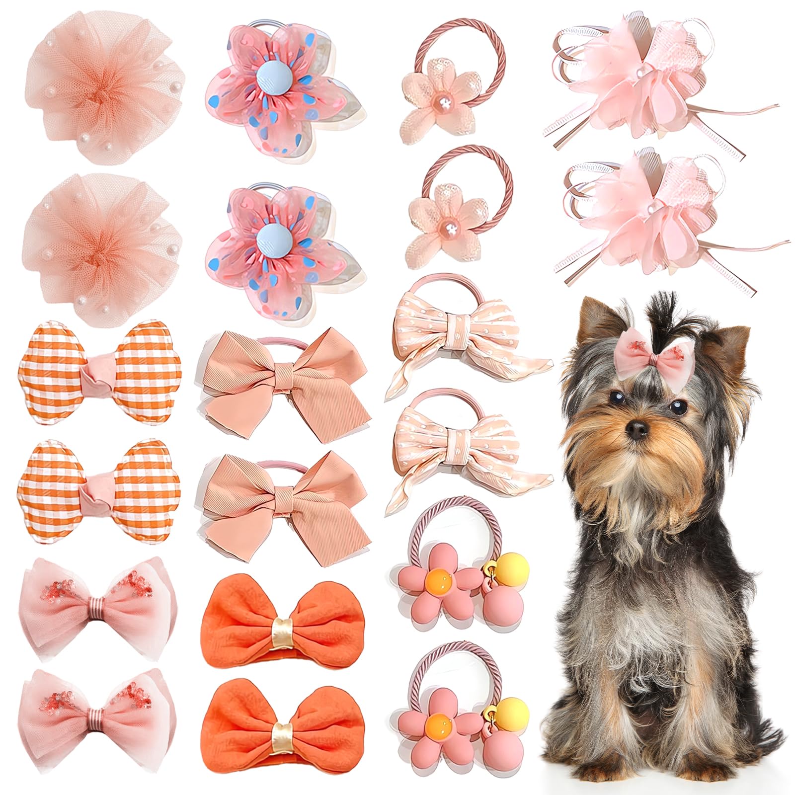 20 Pcs Dog Bows Small Size Dog, Dog Hair Accessories Bows for Small Dogs Girl, Puppy Hair Bows For Ears, Dog Hair Bow With Rubber Bands, Hair Ties Female For Yorkie Maltese Pet (Pink)