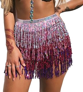 Belly Dance Sequin Tassel Skirt Hip Scarf Belt Mini Skirt Festival Rave Clothing for Women