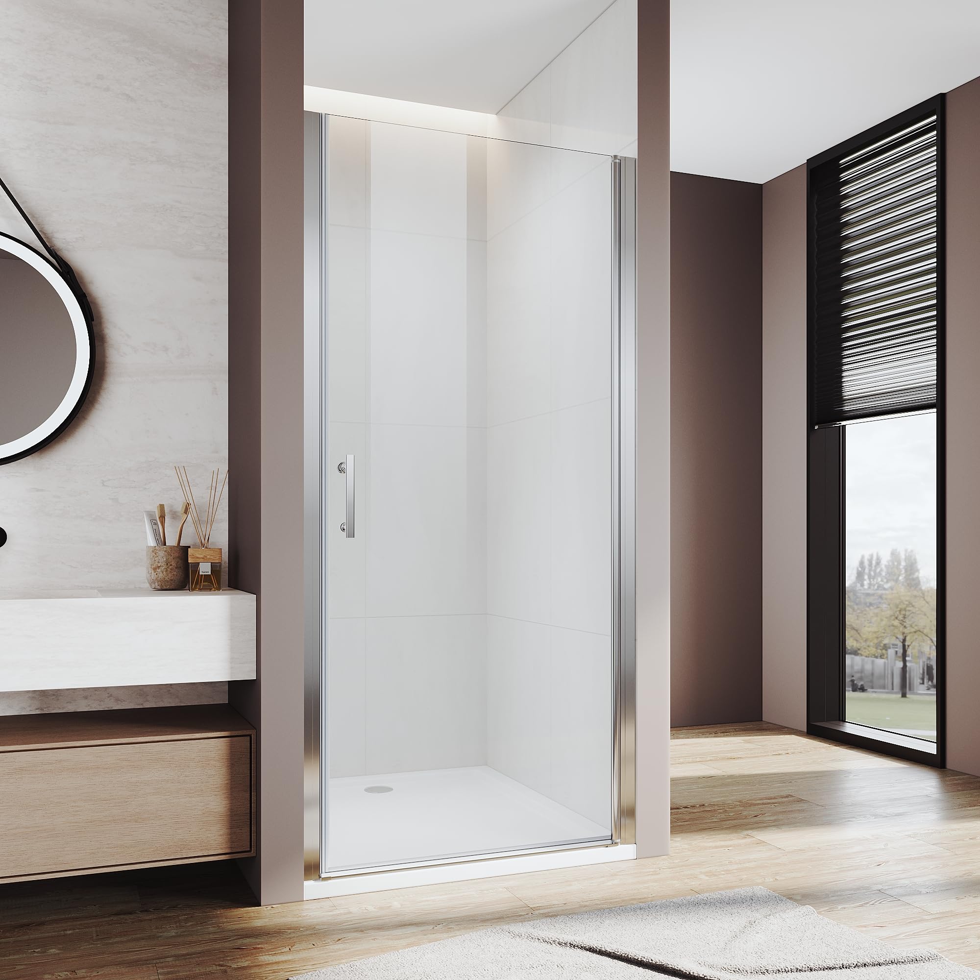 Glass Shower Door, Glass Shower Doors 34 in. W x 72 in. H with 1/4"(6mm) Thick Clear Tempered Glass, Bathroom Pivot Shower Doors for Walk-in Shower, Frameless Shower Door Brushed Nickel Finish