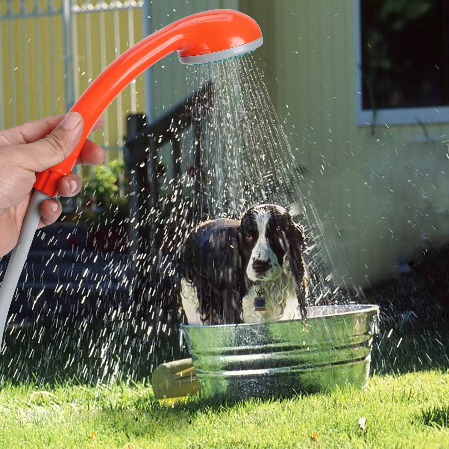 Ducha portátil de camping, cabezal de ducha al aire libre, bomba de ducha, baterías recargables USB desmontables, bombea agua del cubo, para camping, senderismo, limpieza de mascotas, ducha de
