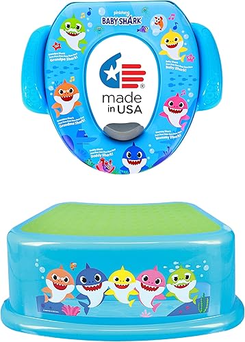 Pinkfong Baby Shark - Juego de entrenamiento esencial para orinal de 2 piezas, asiento suave para orinal, taburete