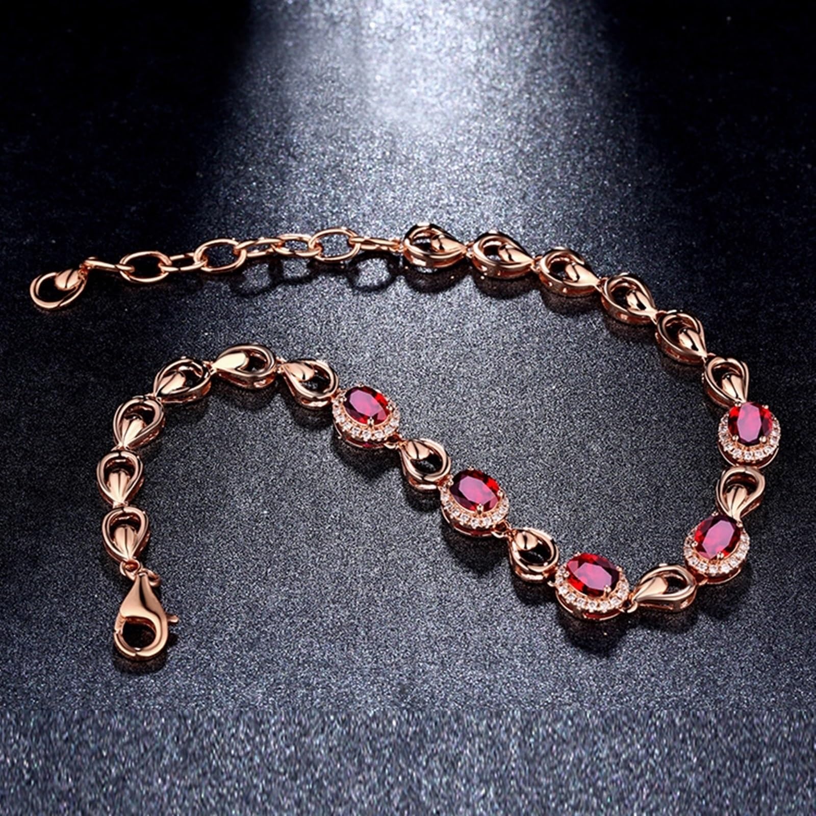 Bracciali Oro Rosa 18k/14k/9k, Bracciale Donna con Rubino 2.1ct 16-20 cm con Diamante, Braccialetti da Sposa Matrimonio