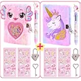 PrinBarBee Axolotl and Unicorn Diary for Girls with Lock and Key,Tie-Dye Fuzzy Journal for Kids,Hardcover Fluffy Locking Notebook for Writing and Drawing,4-12 Year Old Girl Birthday