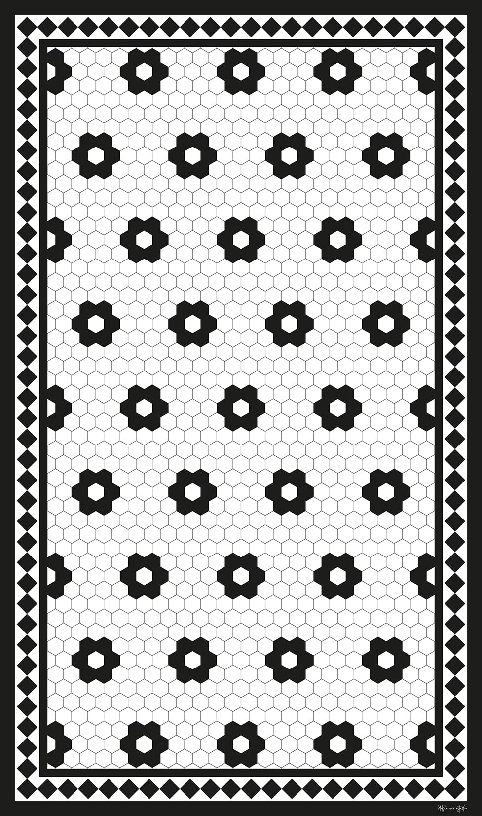 DobleUve Estudio Tapis Vinyle Rosetas Noir 50x100 | Tapis Cuisine Salon Antidérapant Antifongique Ignifuge | Tapis Enfants Bain PVC