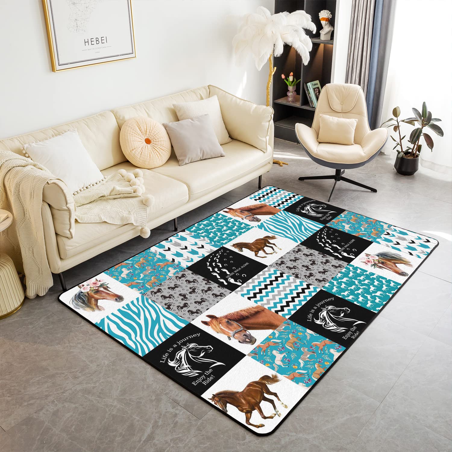 Tapis de cheval floral pour filles l'esprit de l'animal sauvage au salon