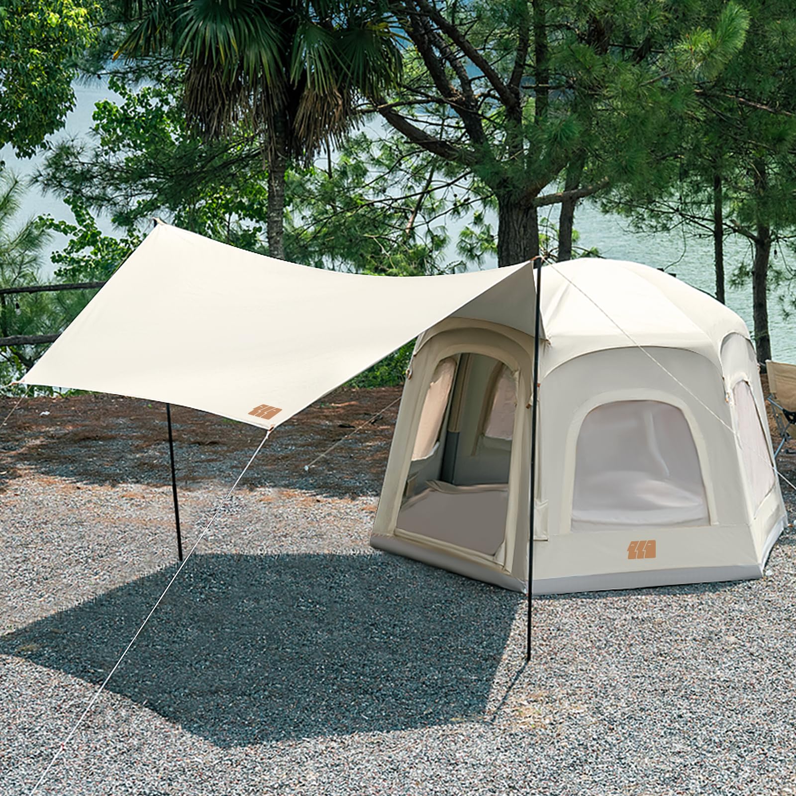 TANSTRIDER Inflatable Tents for Camping, Blow Up Tent with Hand Pump, 3-4 Person Air Glamping Tent with Canopy, Easy Setup 4 Season Waterproof Windproof Outdoor Glamping House