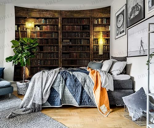 Miniatura 2 de DBLLF Tapiz de biblioteca vintage para biblioteca, castillo mágico, libros en estantería con pared de escoba de bruja, tapices de biblioteca vintage