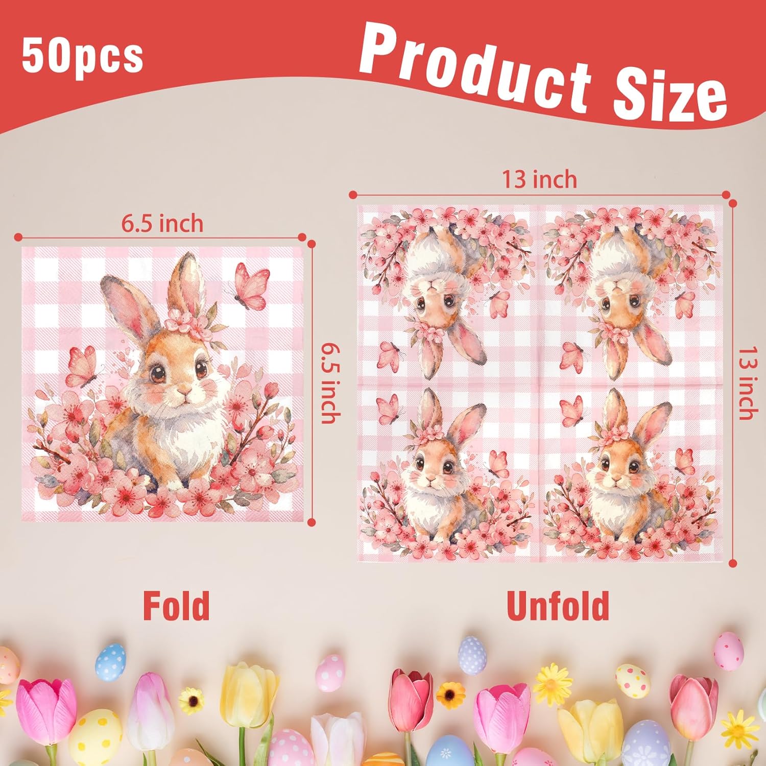 Easter Napkins, 50Pcs Easter Bunny Paper Napkins, Pink Rabbit Cocktail Beverage Napkin Disposable Guest Towels for Home Dinner Wedding Bridal Baby Shower Birthday Spring Party Supplies Tableware Decor - Image 2