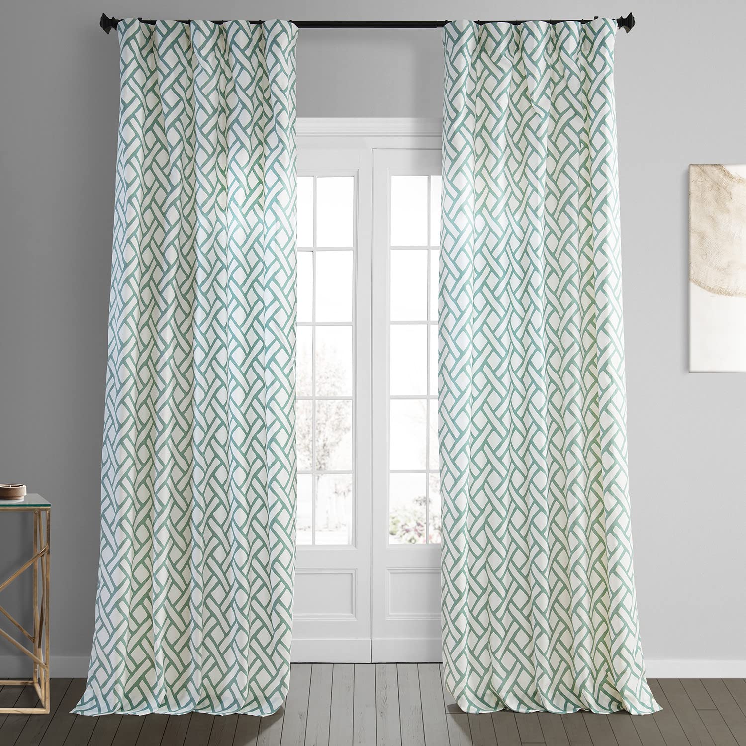 HPD Half Price Drapes Modern Geometrical Printed Curtains 96 Inches Long Luxury Cotton Curtain (1 Panel) Room Darkening Curtains for Bedroom & Living Room, 50W x 96L, Crosshatch White & Aqua