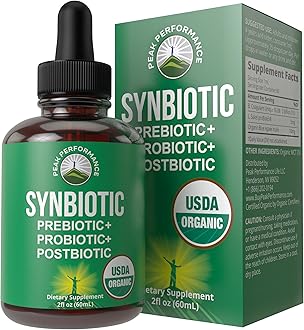 Organic Synbiotic = Prebiotics + Probiotics + Postbiotics 3-in-1 Supplement for Women, Men, & Kids. Pre, Pro, & Post Biotics Liquid Drops for Gut + Microbiome Balance. Made in USA, Vegan, Zero Sugar