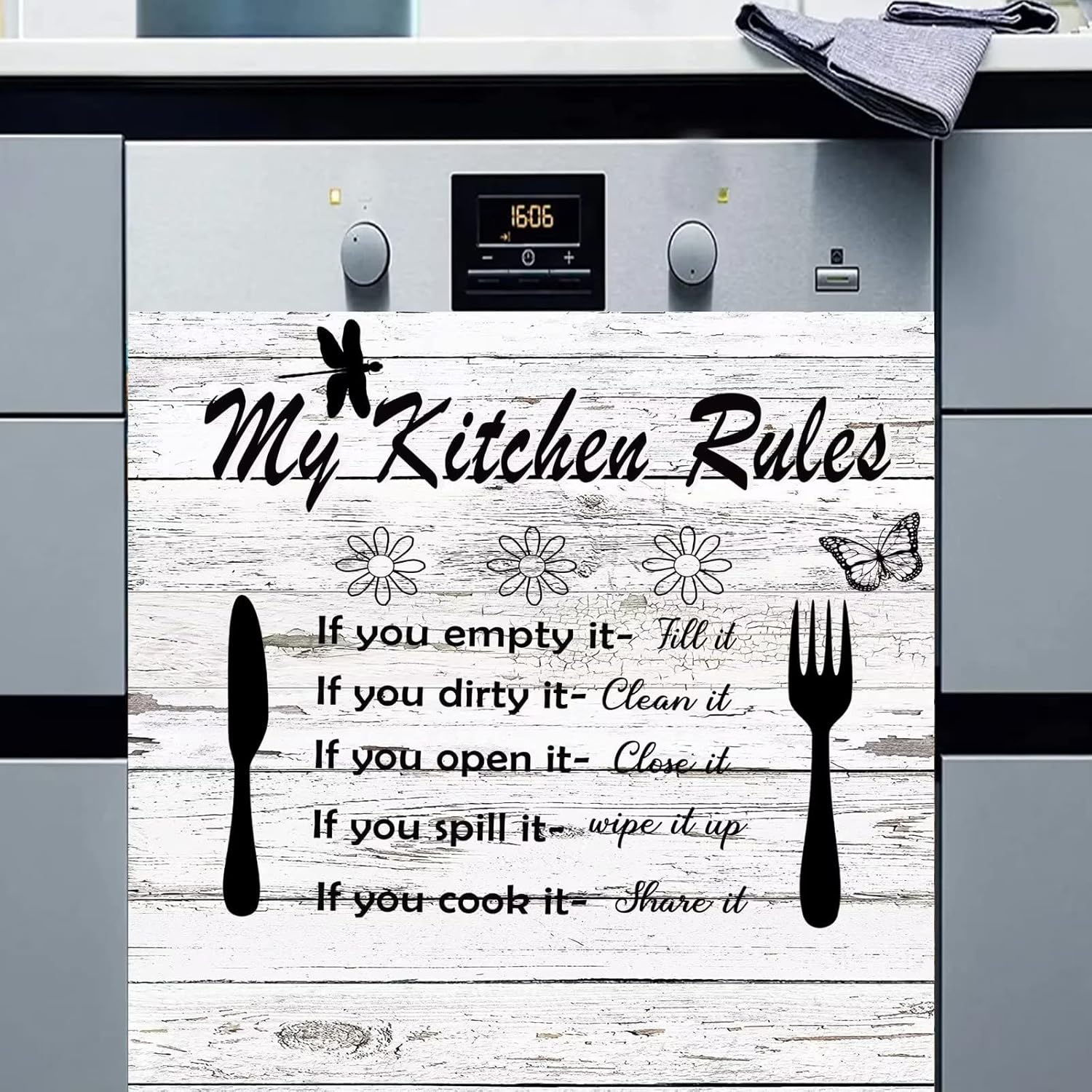 Mom's Kitchen Rules for Dishwasher Front Door Sticker for