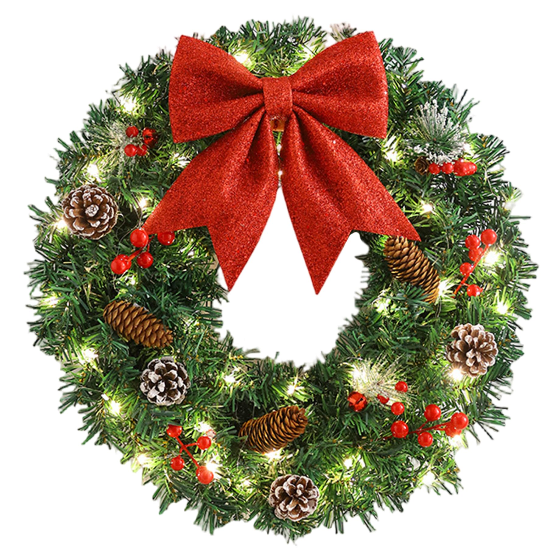 Couronne de Noël avec lumières LED pour sublimer une porte sans perdre d'aiguilles