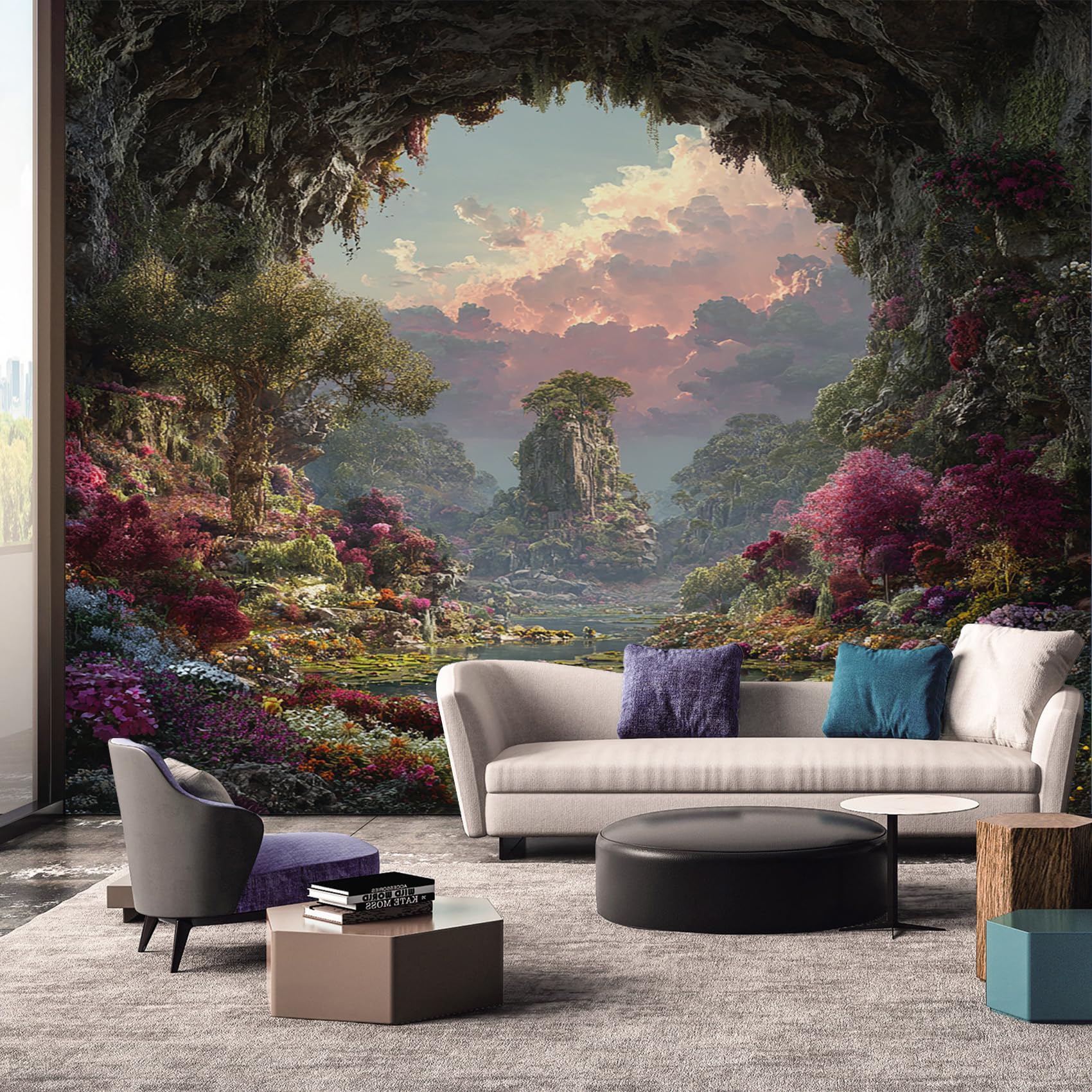 Fantasy Wallpaper, Enchanted Forest Landscape Wallpaper Murals, Fantasy Room Decor Wall Art for Bedroom Kitchen Living Room 260L x 175W cm