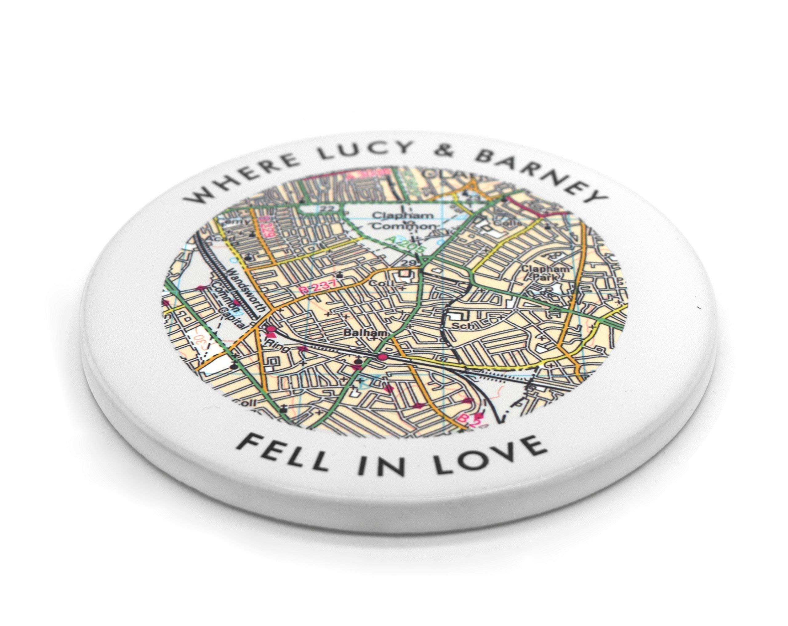 Modern Decorative Ceramic Personalised Love Wording Postcode Map Coaster With Cork Base. Gift Present Idea New Home Decor Accessory.