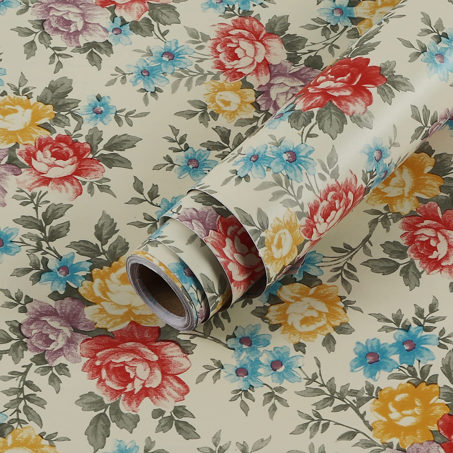 iSpace DIY Self Adhesive Printed Wallpaper (45 CM x 500 CM) (25 SFT) | Stylish Multicolor Floral Design Wall Stickers | Waterproof | Heat Resistant (Multi)