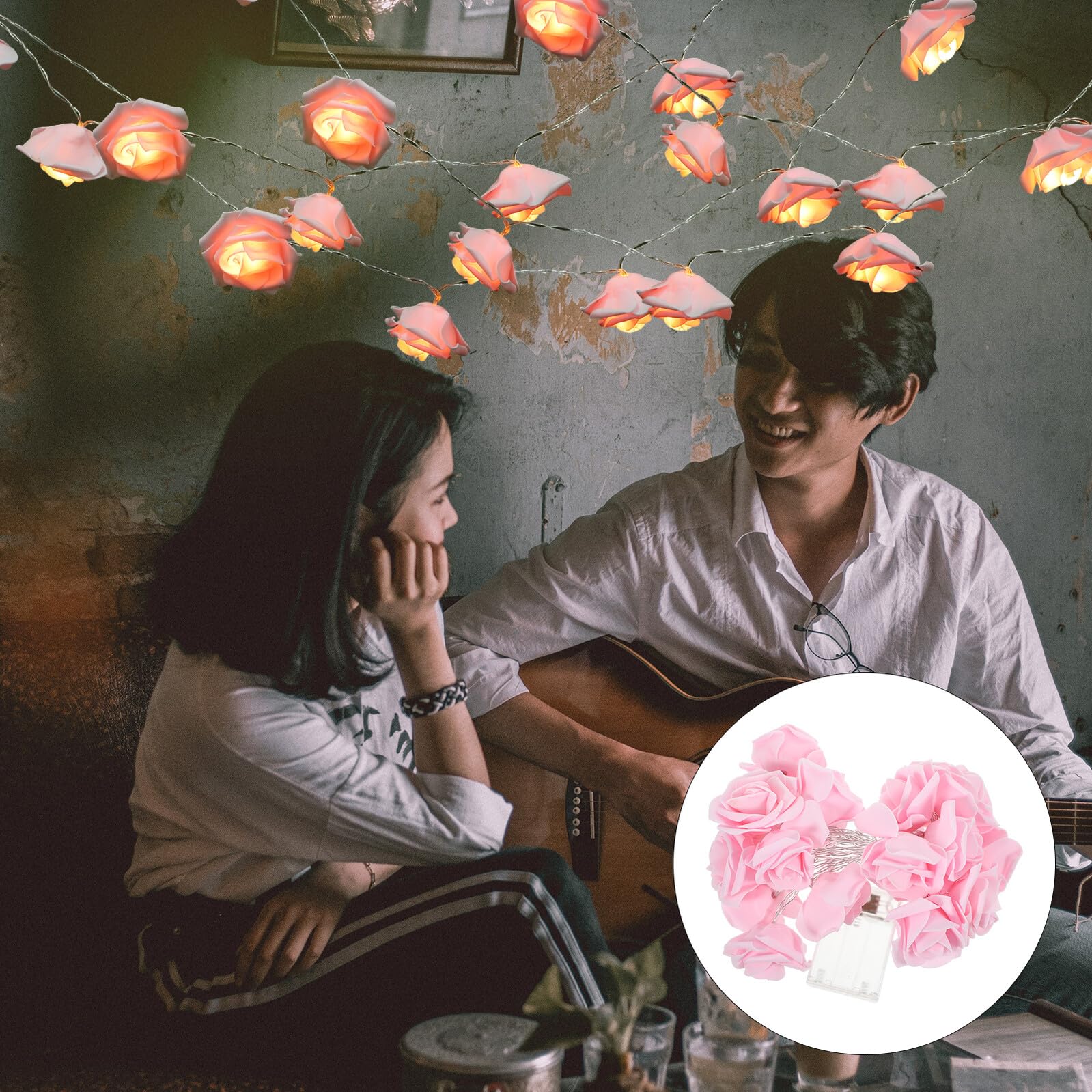 Catena Luminosa a Batteria 3 Metri 20 LED Rosa Luci Decorative a Forma di Rosa per Matrimonio e Festa Luci da Interno ed Esterno per Camera da Letto Risparmio Energetico e