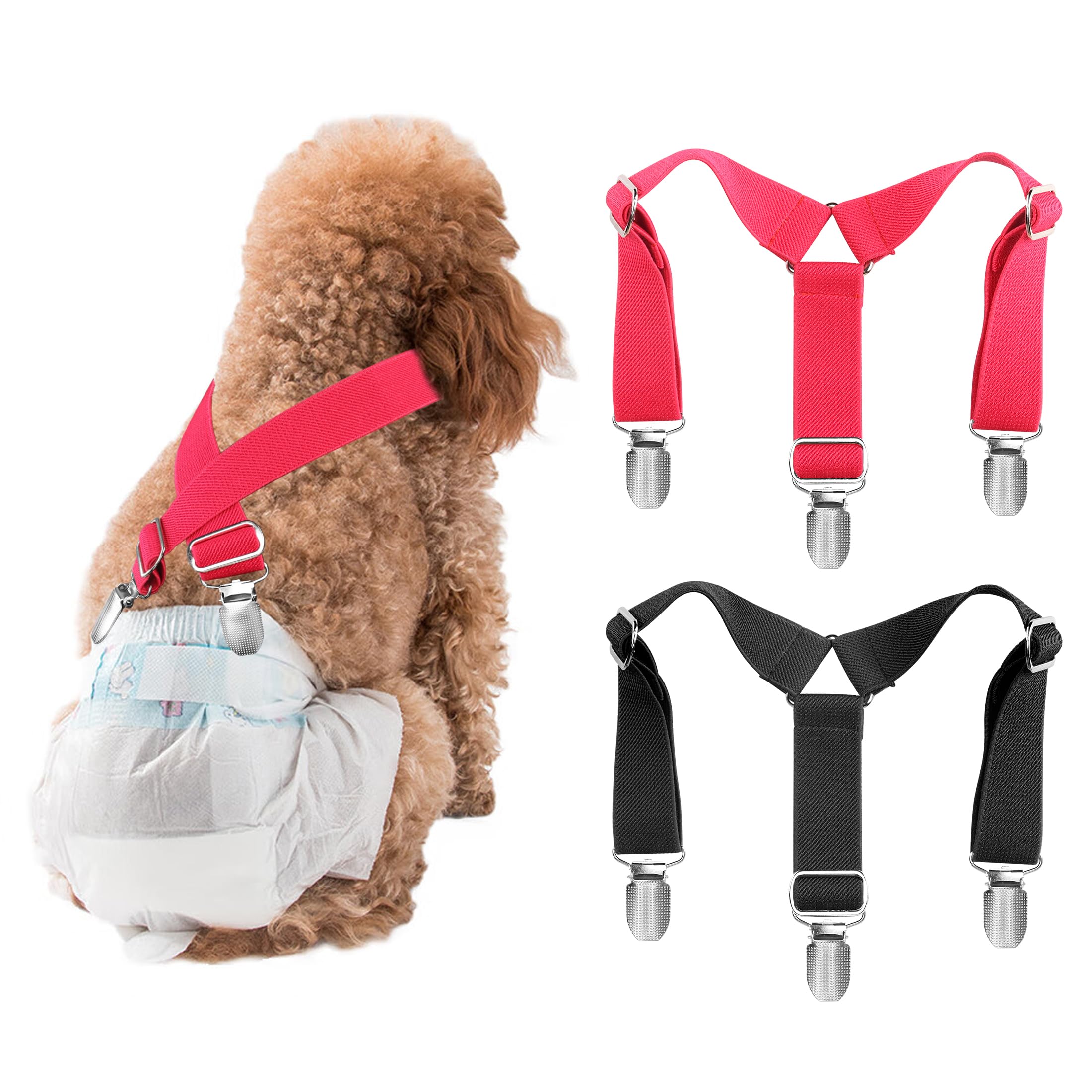 YAODHAOD Pet Soft Dog Suspenders, 2 Pieces Dog Diaper Suspenders for Female Dogs Diaper Keeper Suspender for Dog Skirt, Dog Dress for Small Medium and Large Dogs (Black+Rose Red, Large)