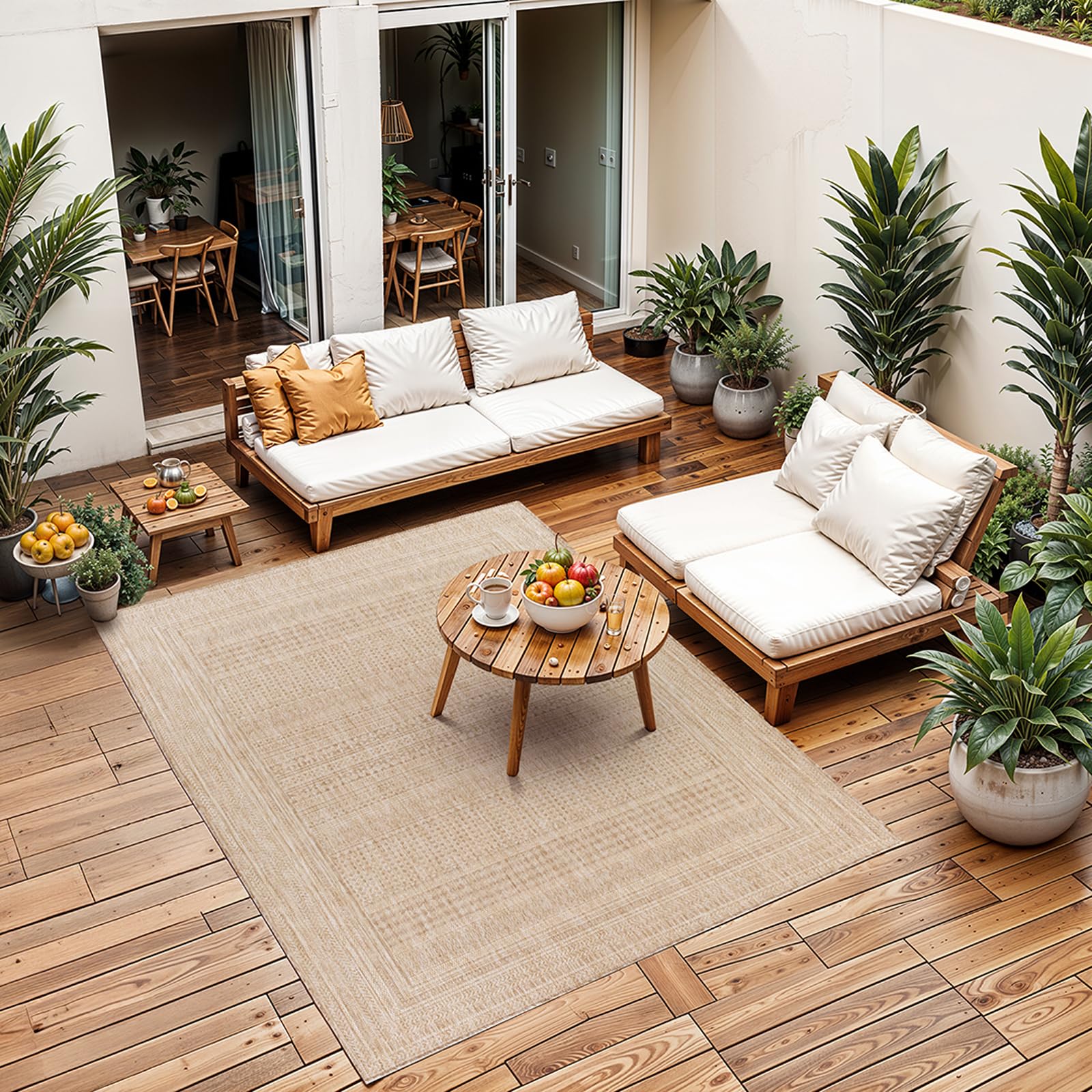 Livabliss Sierra Globale Rectangle Tappeto | Vaniglia, Beige | 160x213cm | Patio e Spazio Esterno | Tessuto a Macchina Polipropilene