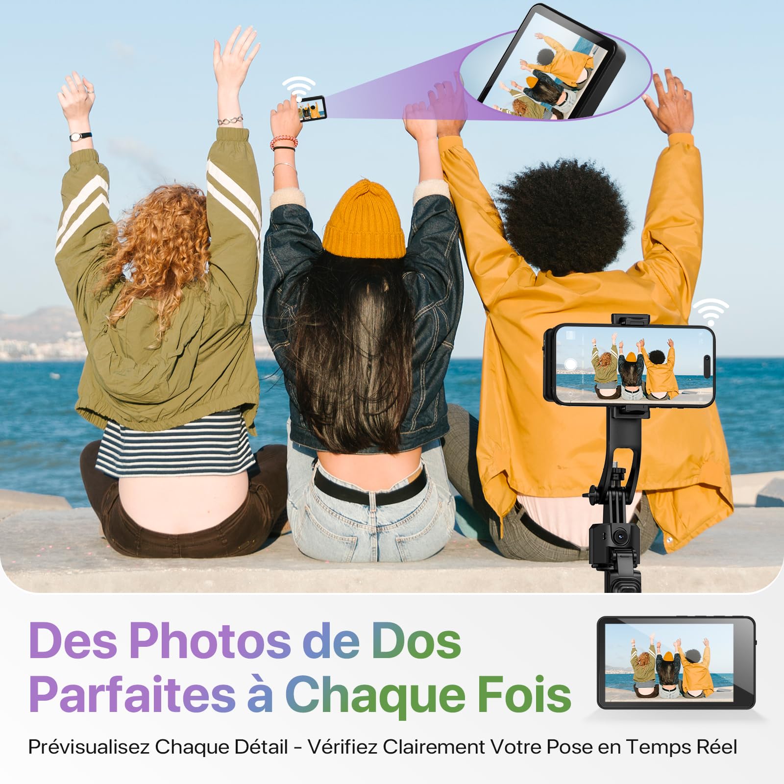 Moman Écran Moniteur Selfie sans Fil Magnétique 3,97" pour Smartphone | Compatible iPhone 7-17 et Android, 4K/1080p, 50m, Aperçu en Temps Réel pour Vlog, Tiktok et Live - Blanc