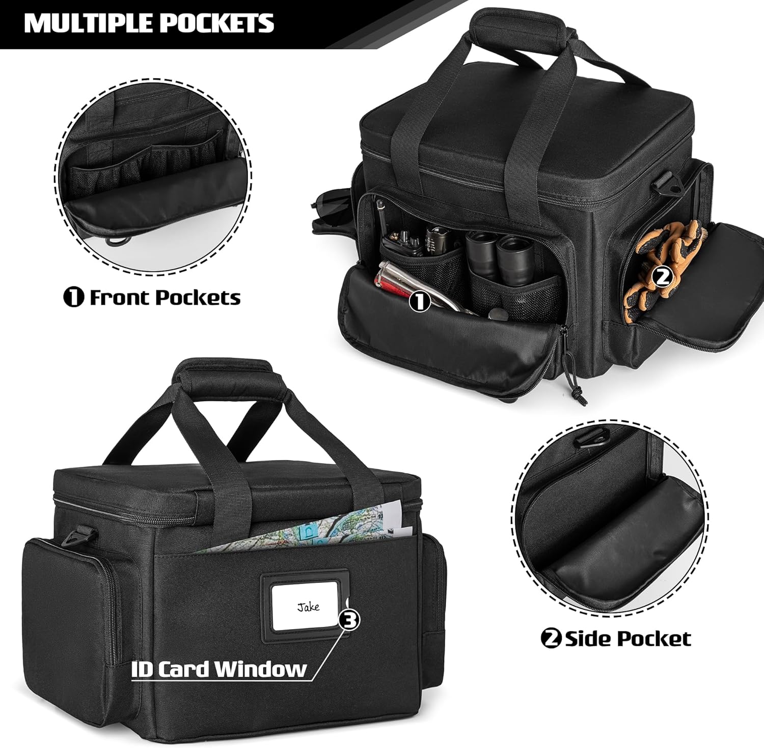 Tactical Ammo Storage Bag with 3 Ammo Pouches, Shooting Range Bag with Detachable Shoulder Strap, Ammo Pouch Carrier with Multiple Pockets for Range Shooting Hunting, Black