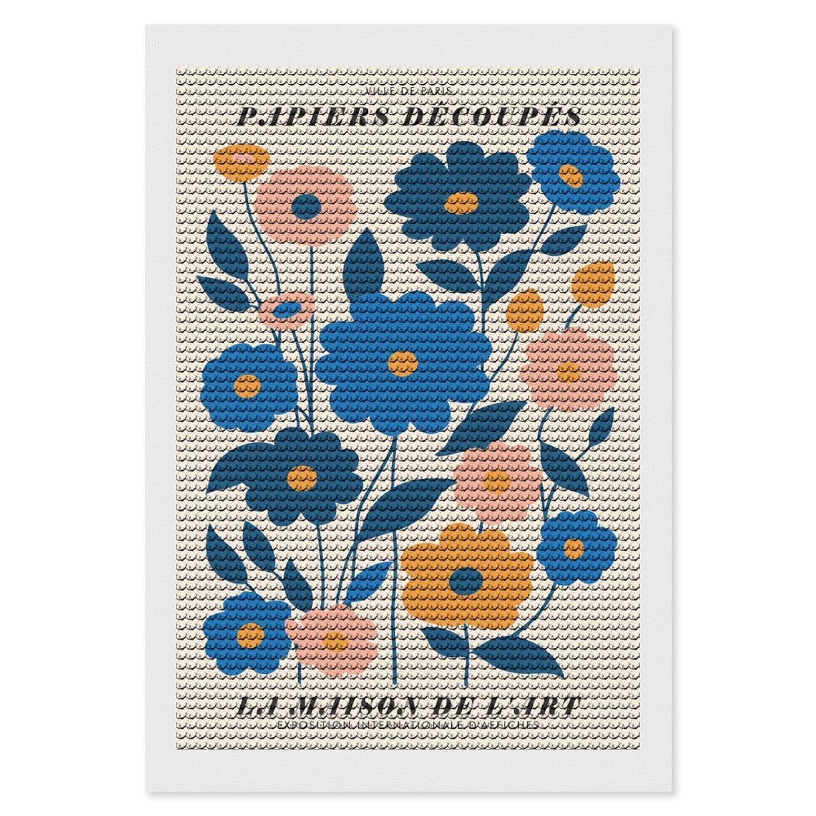 Junmoney Floral Art Deco DIY Diamond Art Canvas Kit 8"x12", Simple to Start, Fun Craft Experience, Modern Decor, Gift Idea, Adhesive Canvas