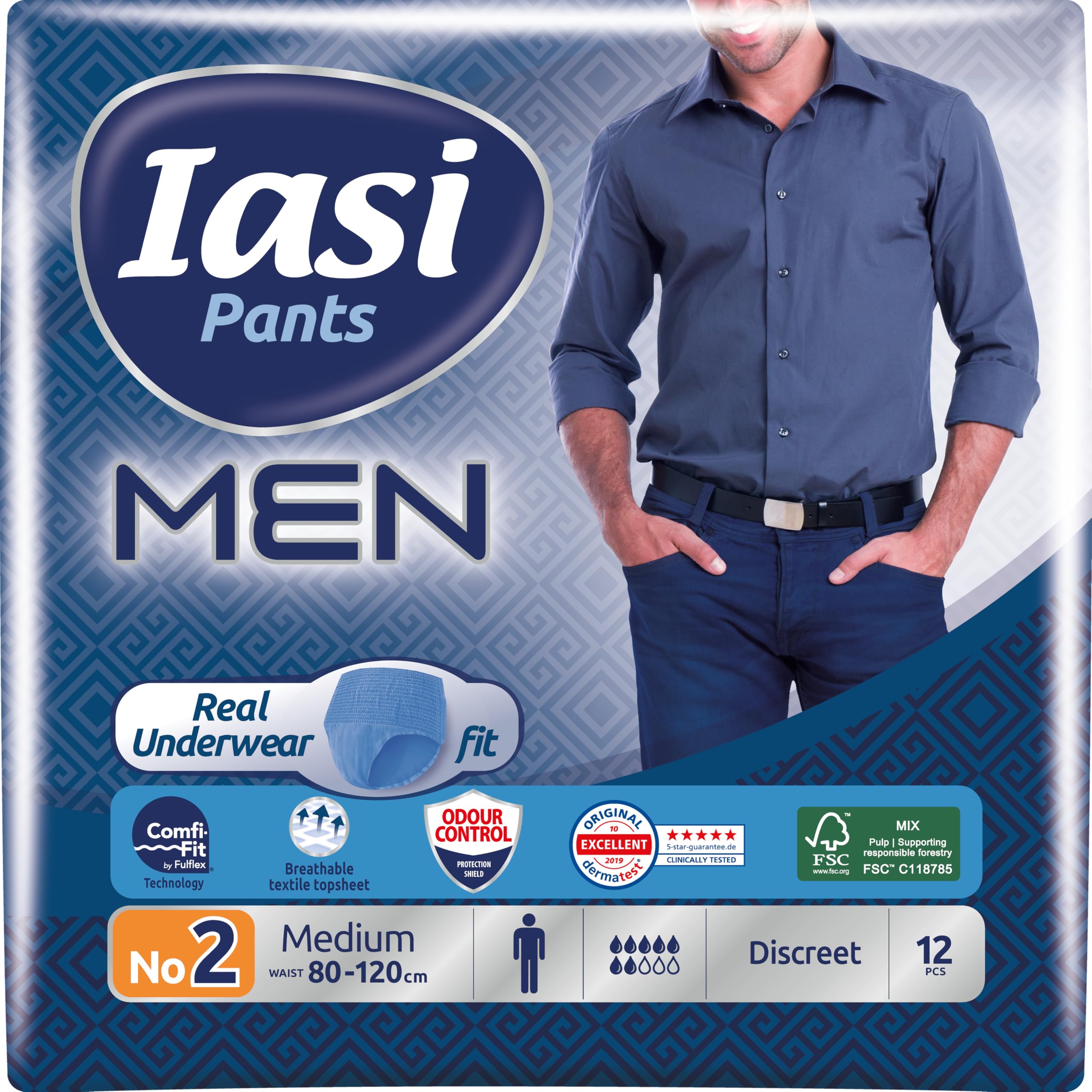 Incontinence Pants for Men Super Thin & Discreet - Size M (12pk). Highly Absorbent with Odour Control System, Anatomically Shaped & with Comfi-Fit Technology Gives A Real Underwear Fit