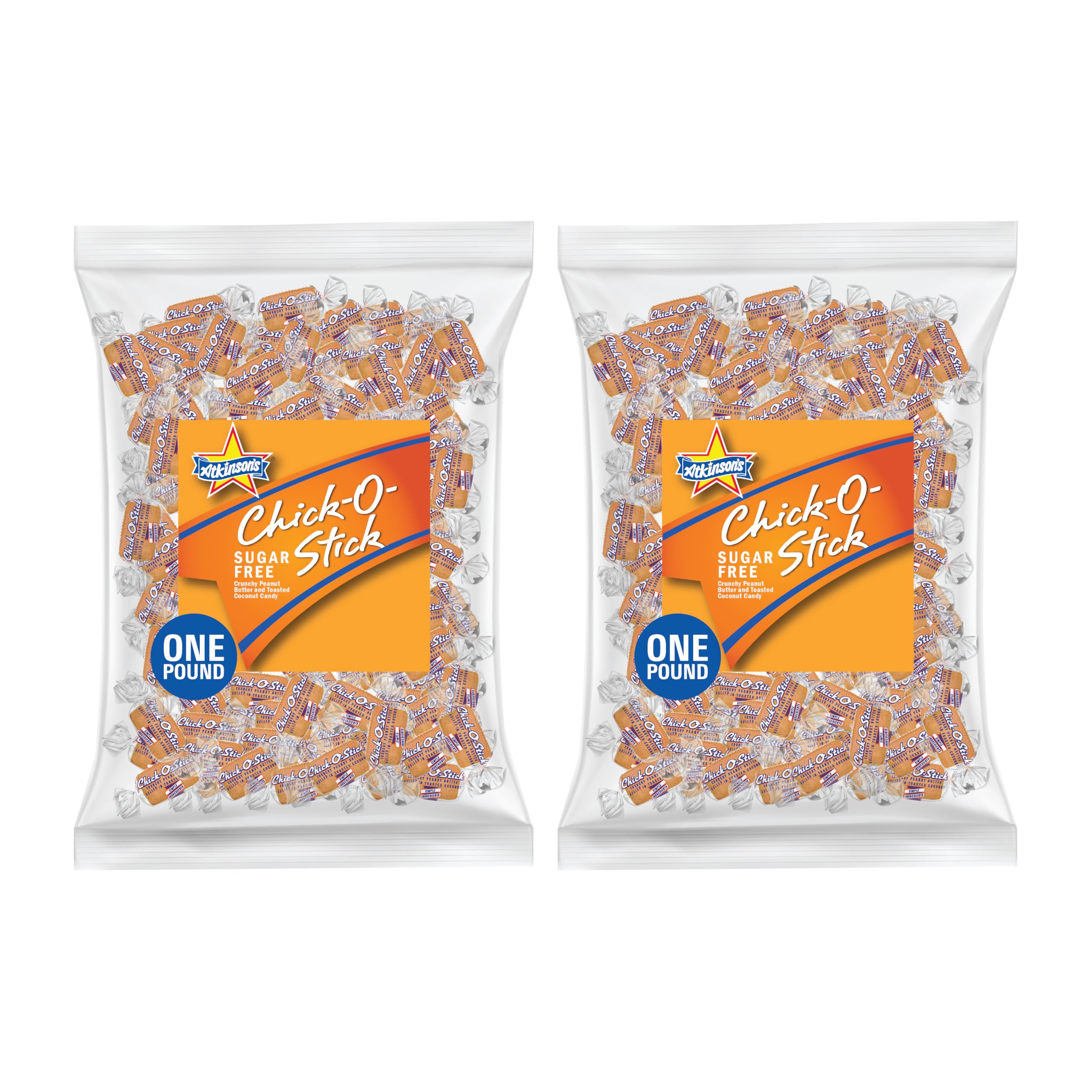 Atkinson's Sugar Free Chick-O-Stick Nuggets - Crunchy Peanut Butter Rolled in Toasted Coconut - Gluten Free, Kosher, Vegan - Bite Size Candy - 2 lb. Bag