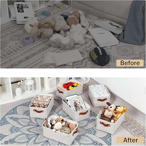 Vista 280 de HNZIGE - Canastas pequeñas de tela para organización (paquete de 6) canastas plegables de almacenamiento para estantes, armarios, lavandería, Asas