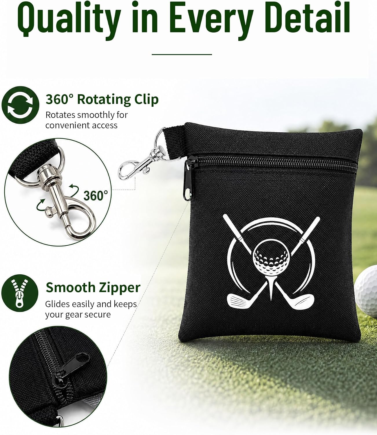 Golf Tee Bag, Golf Tee Pouch with Clip, Tee Holder for Golf Accessories