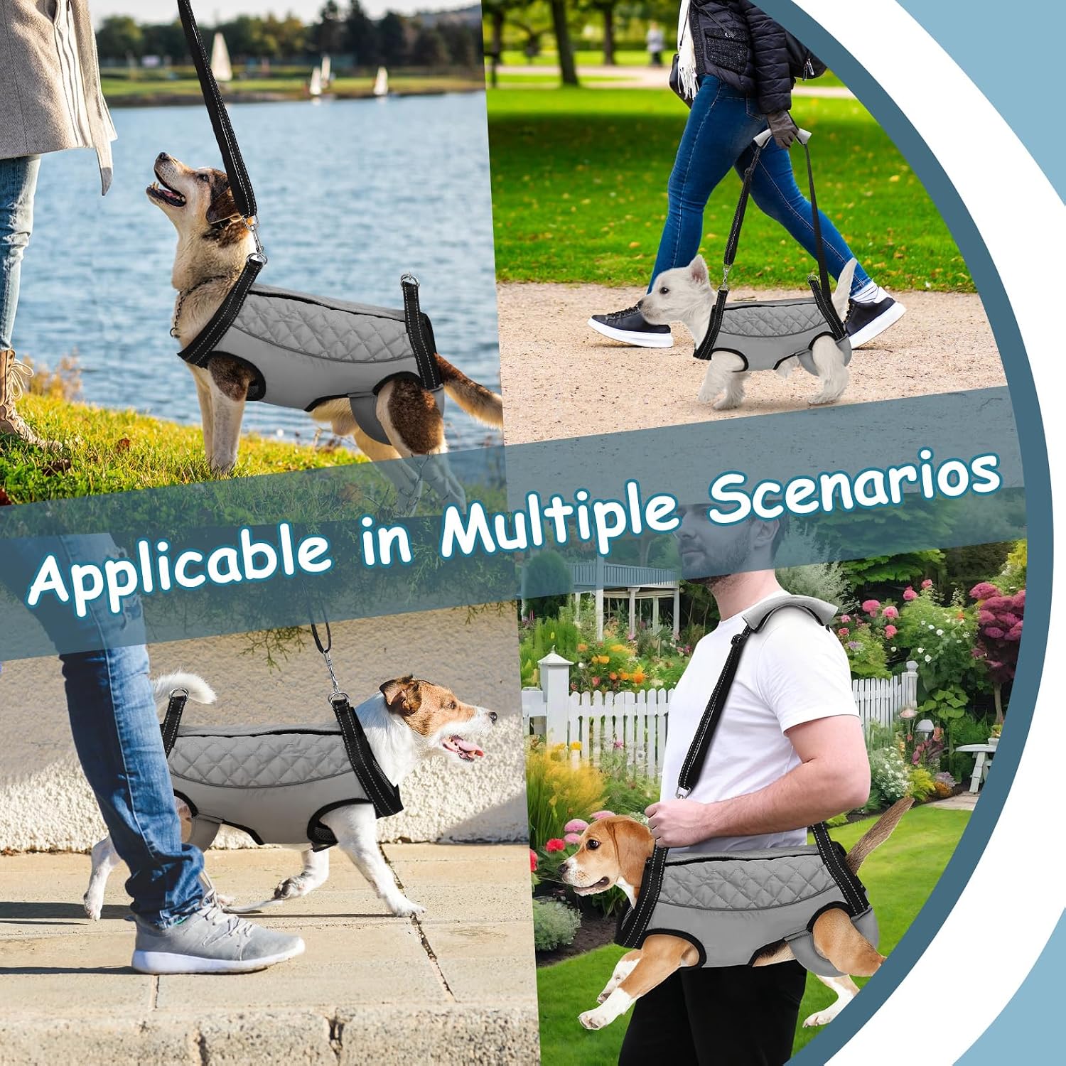 Dog Lift Harness, Pet Rehabilitation Breathable Lifts Bag, Adjustable Pet Leg Split Assistance Strap with Reflective Strip for Outdoor Walking (Grey, XL)