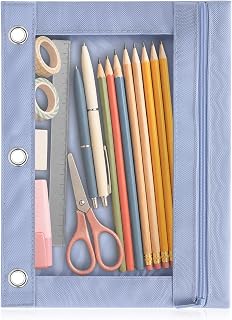 3 Ring Binder Pencil Pouch, Durable Pencil Case for School Supplies, Classroom Must Haves, 3-Hole Design Fits Binders, Zipper Closure, Ideal for Students/Back to School Light Blue