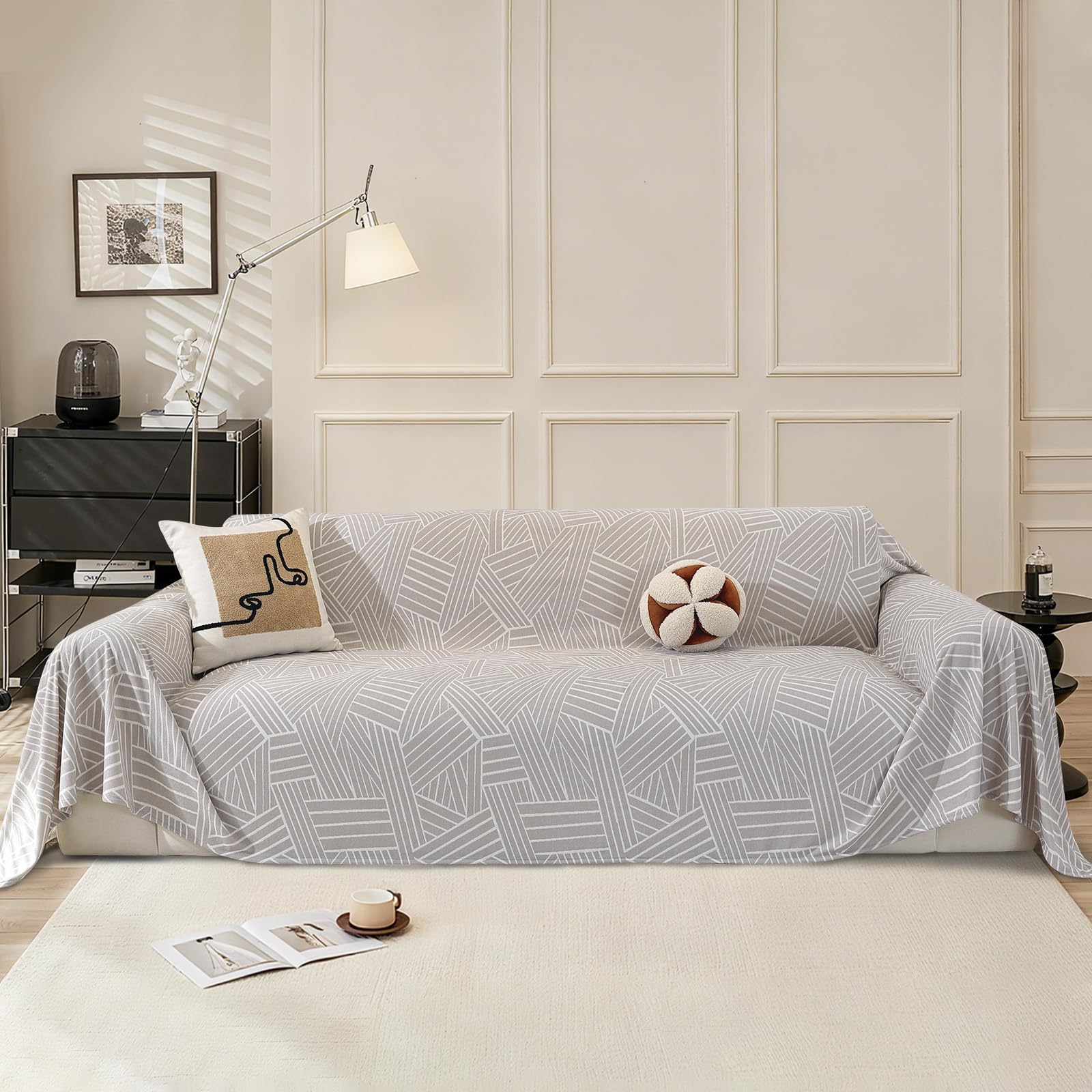 Ystyle Funda Sofa 4 Plazas, 200x380 CM, Cubre Sofa Antideslizante, Fundas para Sofa Antimanchas, Manta Cubre Sofa Grande, Protector De Sofa AntiarañAzos Gatos Perros, Sofa Cover, Gris Claro
