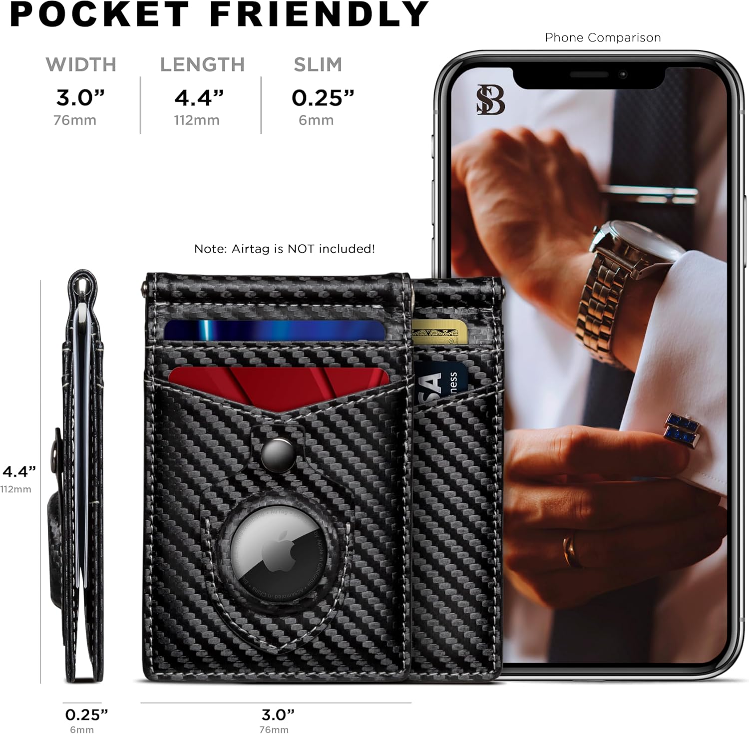 SERMAN BRANDS RFID Blocking Wallet Slim Bifold - Genuine Leather Minimalist Front Pocket Wallets for Men with Money Clip Gift - Image 4