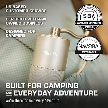 COLETTI Crag Manual Coffee Grinder Hand Coffee Grinder CNC Burr Precision Hand Grind, Heavy Duty for Travel, Camping, Hiking & Adventure Includes Brush [Silver Coat]
