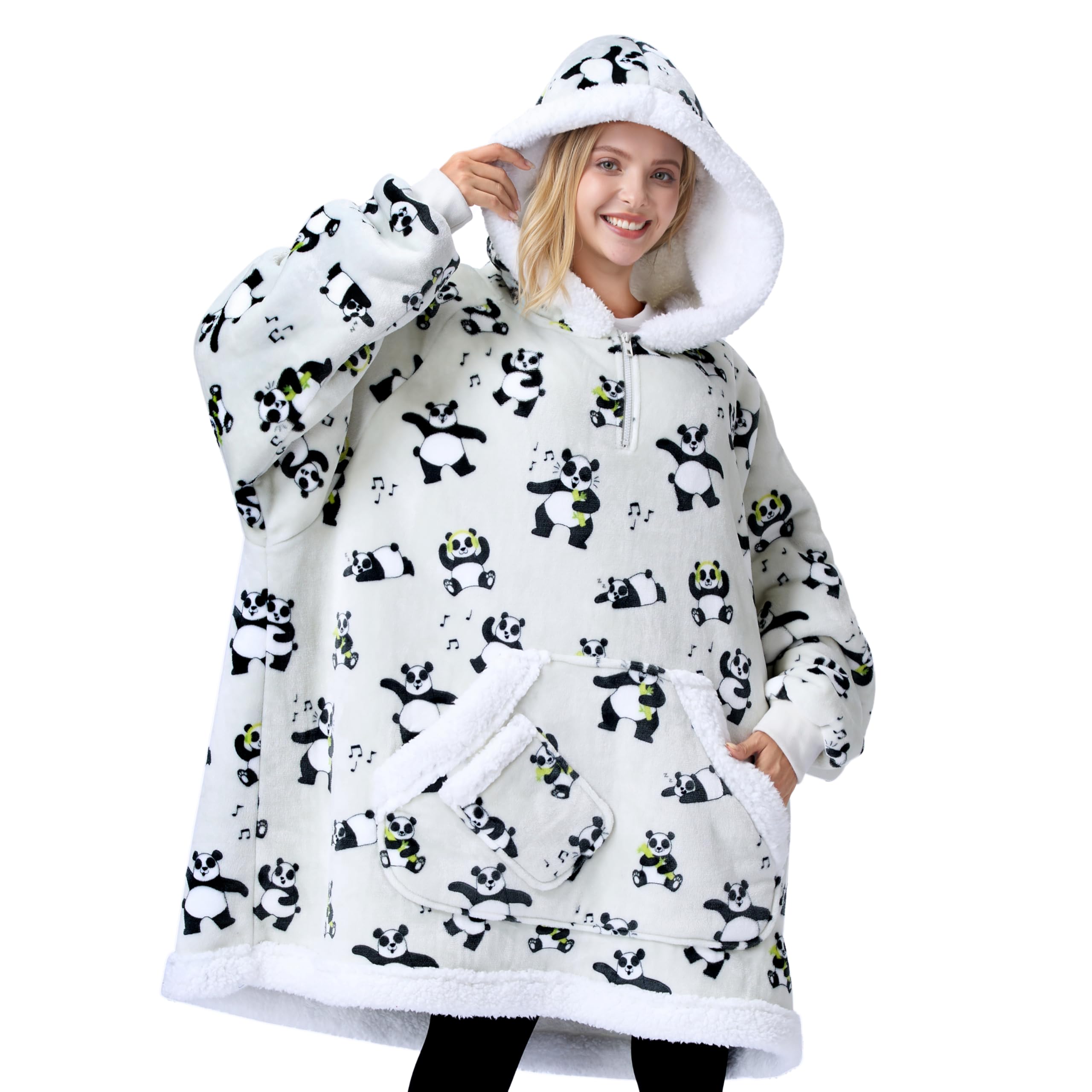 Giggling Getup tragbare Decken Hoodie – Übergroße Flanell Sherpa Fleece Sweatshirt Decke für Erwachsene, Kinder, Frauen und Männer