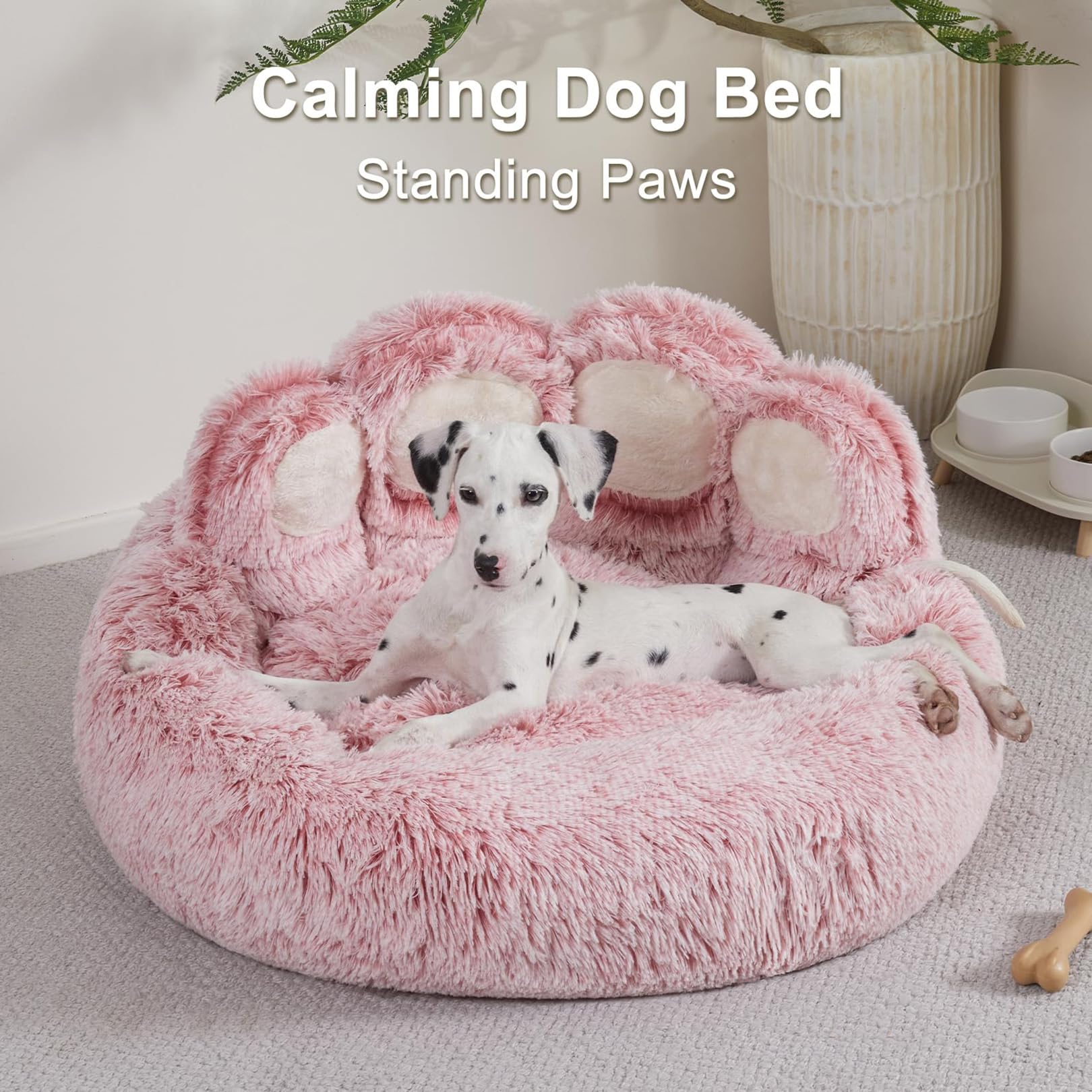 PUIOKA Coussin Anti-Stress Pour Chien, Lit Moelleux En Forme De Patte D'ours, Panier Lavable Et Apaisant Pour Grands, Moyens Et Petits Chiens