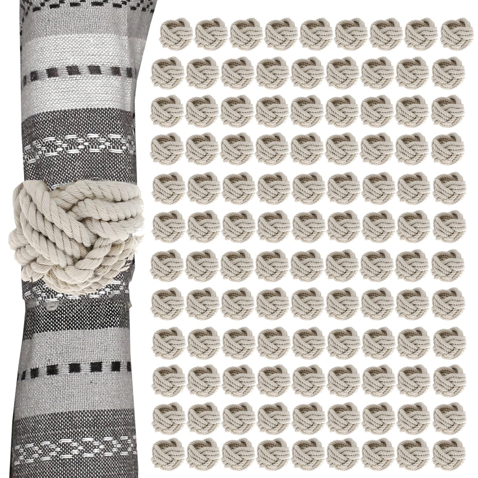 Lot de 100 Ronds de Serviette en Toile de Jute tressée à la Main, Porte-Serviettes en Corde Naturelle, pour décoration de Table, Mariage, Thanksgiving