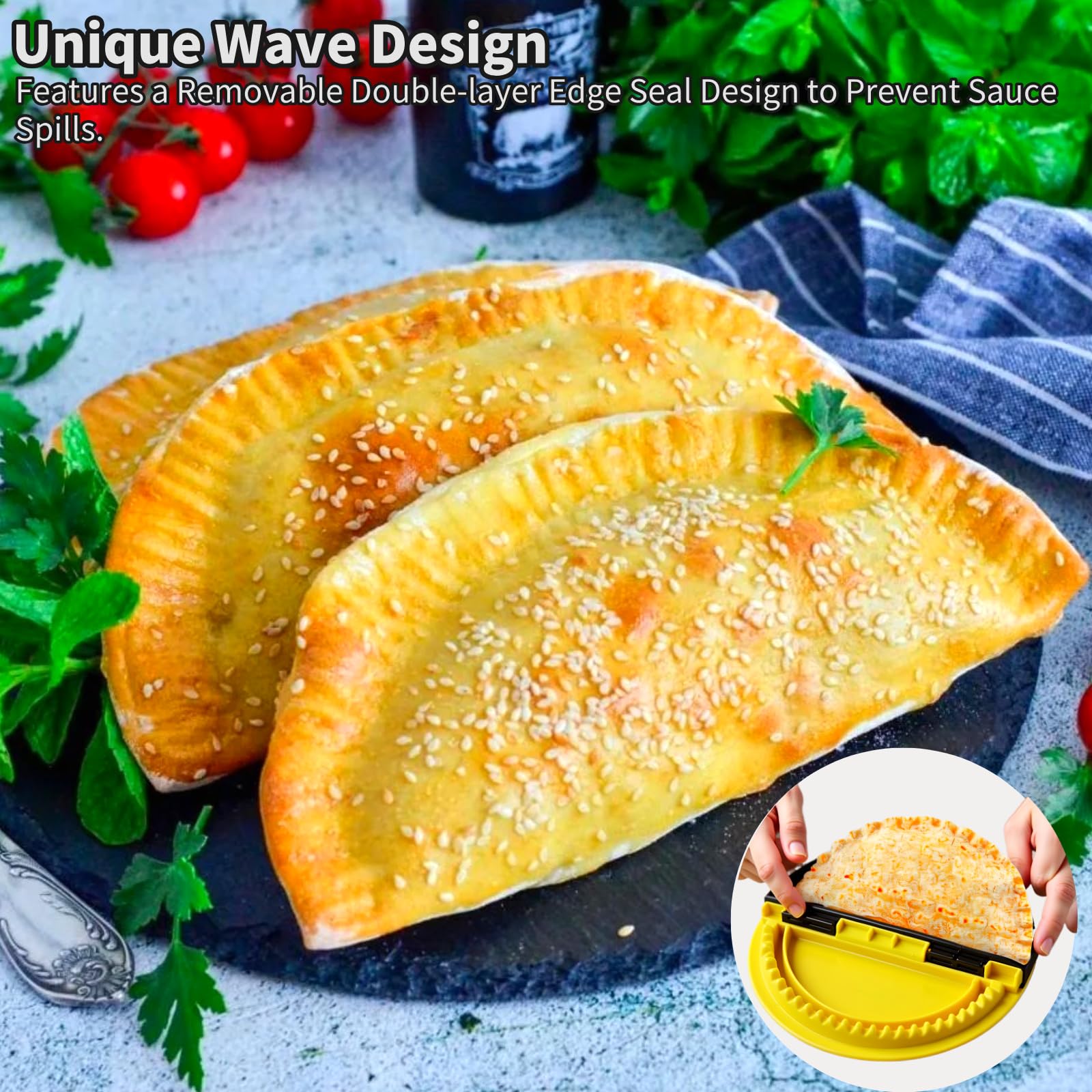 Generic 3 in 1 Tortilla Sealer & Sandwich Crimper Press, Crimper Taco Regolabile per Empanadas, Samosa e Sandwich, Giallo, Nero, Plastica, Moderna