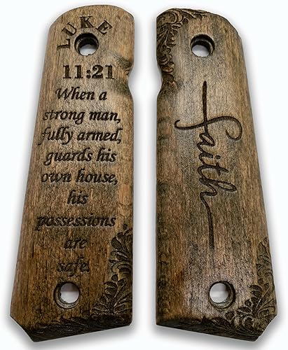 Miniatura 13 de for 1911: Full Size Wooden Handgun Grips with Bible Verses Series - Fits a Wide Range of 1911 Models - 1911 Accessories