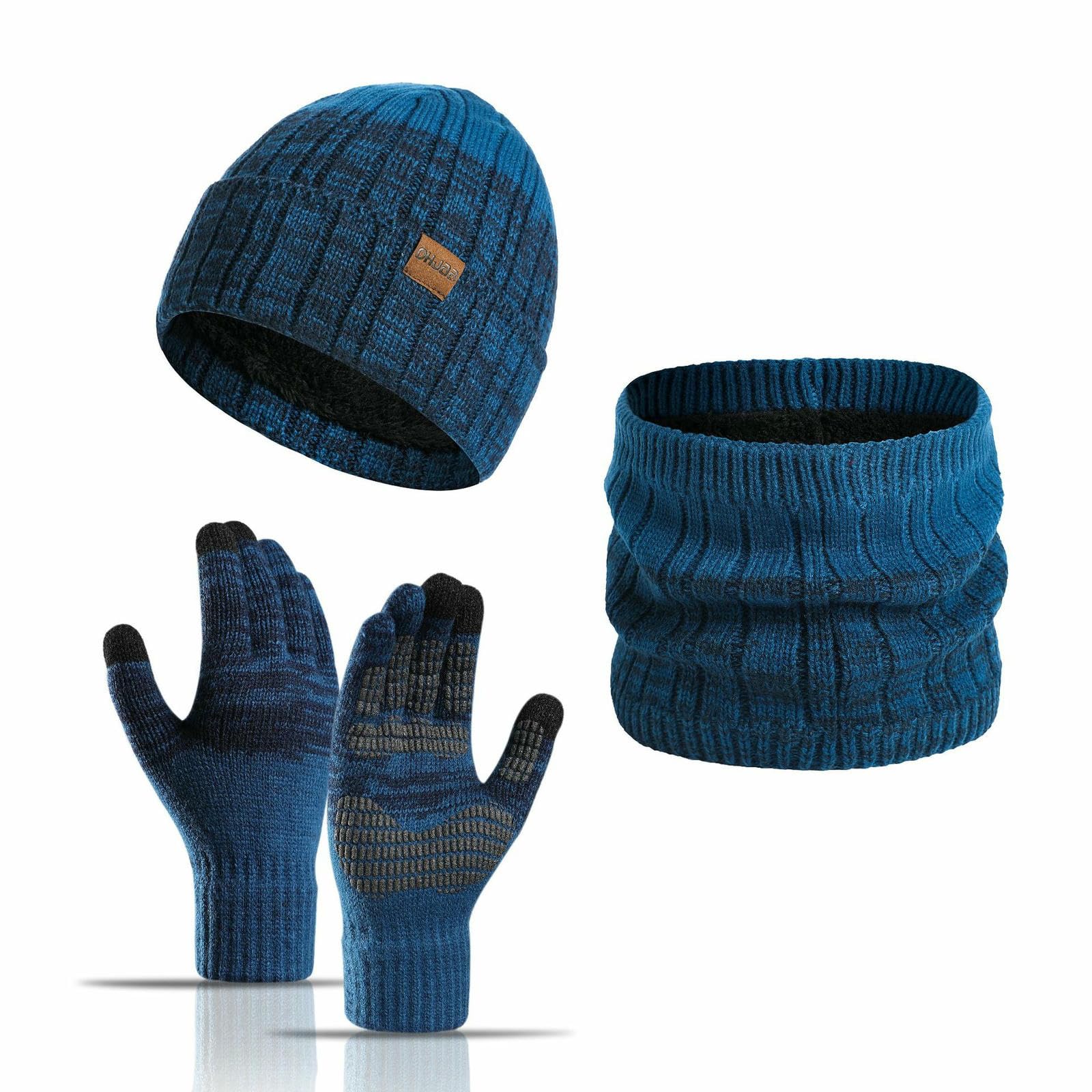 Wintermütze Schal Handschuhe Set Aus Outdoor-schal, Warmem Und Kältebeständigem Schal, Mit Fleece Gefütterter Verdickter Wollmütze-dunkelgrau