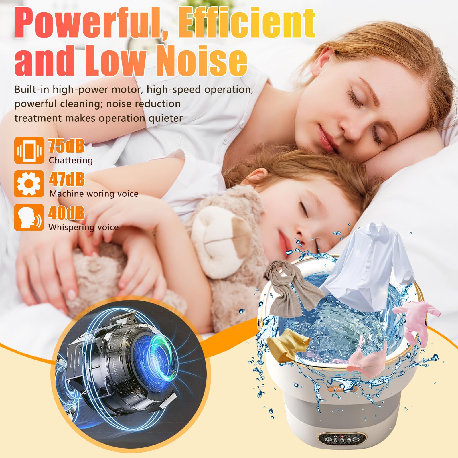 Machine à laver portable, mini laveuse pliable de 15 L avec 3 modes de nettoyage, panier de vidange, petite machine à linge pliable pour voyage, camping, dortoirs, camping-cars, appartements