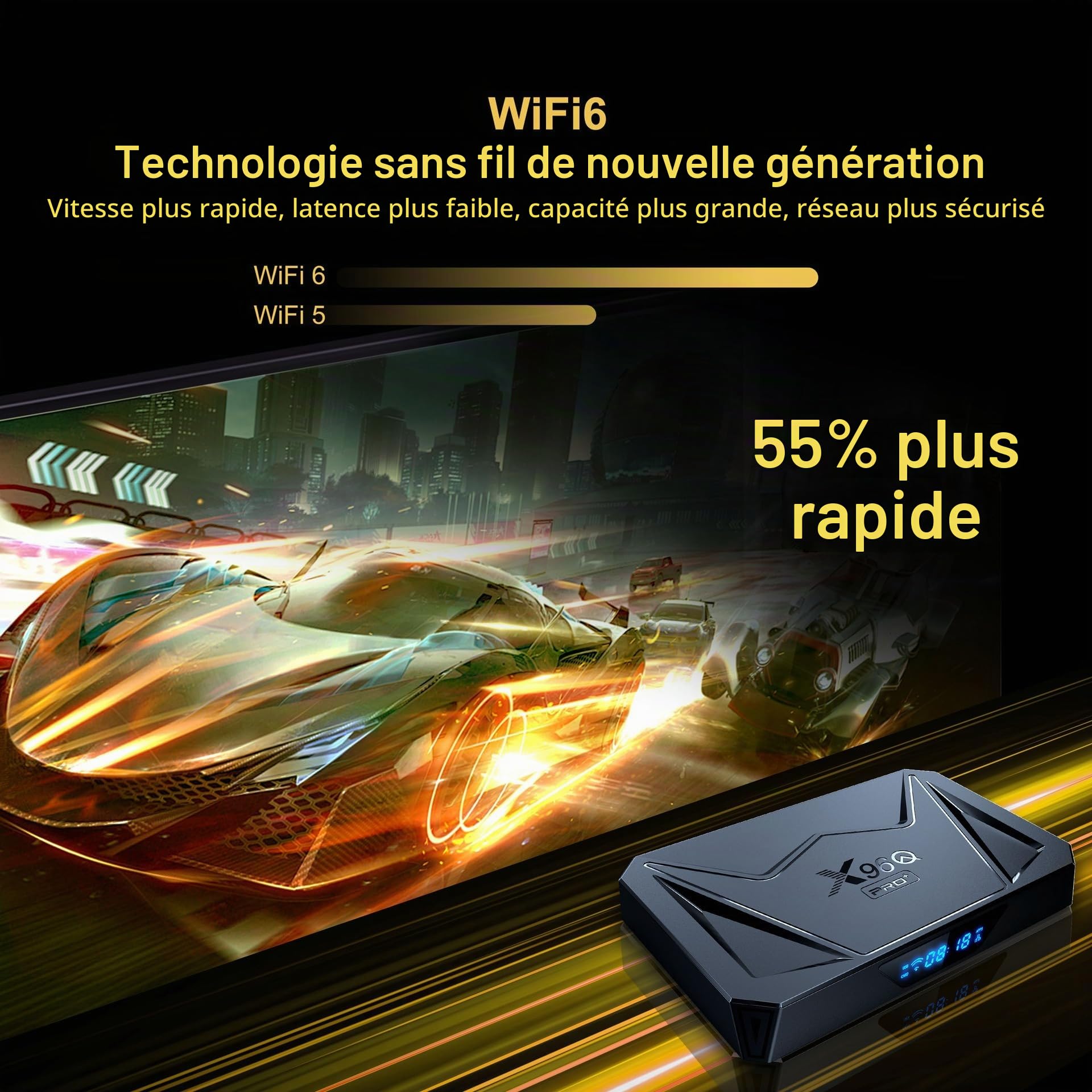 X96Q Pro+ TV Box 64 bit OS Android 14.0 4GB RAM 32GB ROM All Winner H728 Huit cœurs Arm Cortex A55 Mali G57-MC1 1000M Ethernet WiFi6 Dual WiFi 2.4G/5G 8K BT5.x USB 3.0