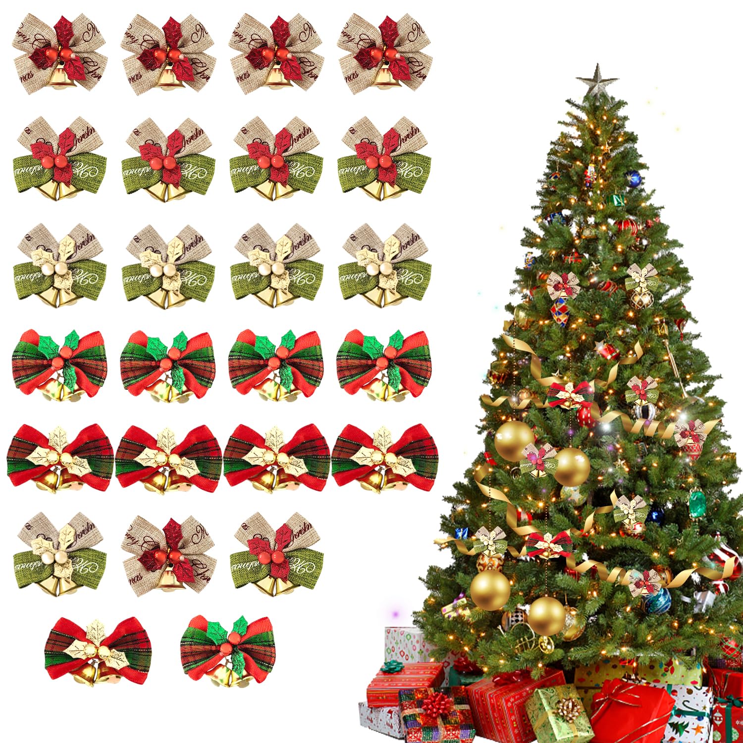 Lazos navideños con cascabeles RIVIEVAL pequeños para paquetes de regalo