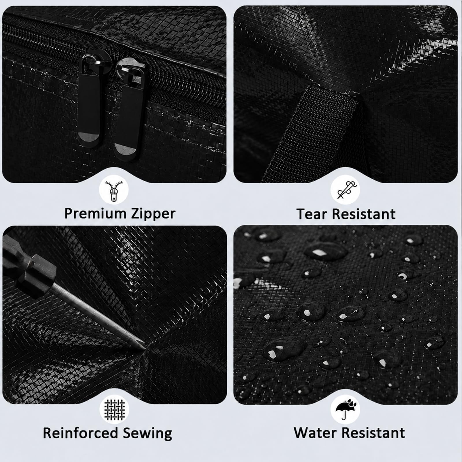 Songrey Heavy Duty Moving Bags, 8 Pack Large Storage Bags with Zipper & Handles, Waterproof Totes Bags for Clothes Packing, Moving, College Supplies, Home Organization view 3