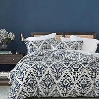Vista 9 de DUOMING Juego de funda de edredón de algodón tamaño King, 100% algodón, funda de edredón de damasco de 3 piezas para todas las estaciones