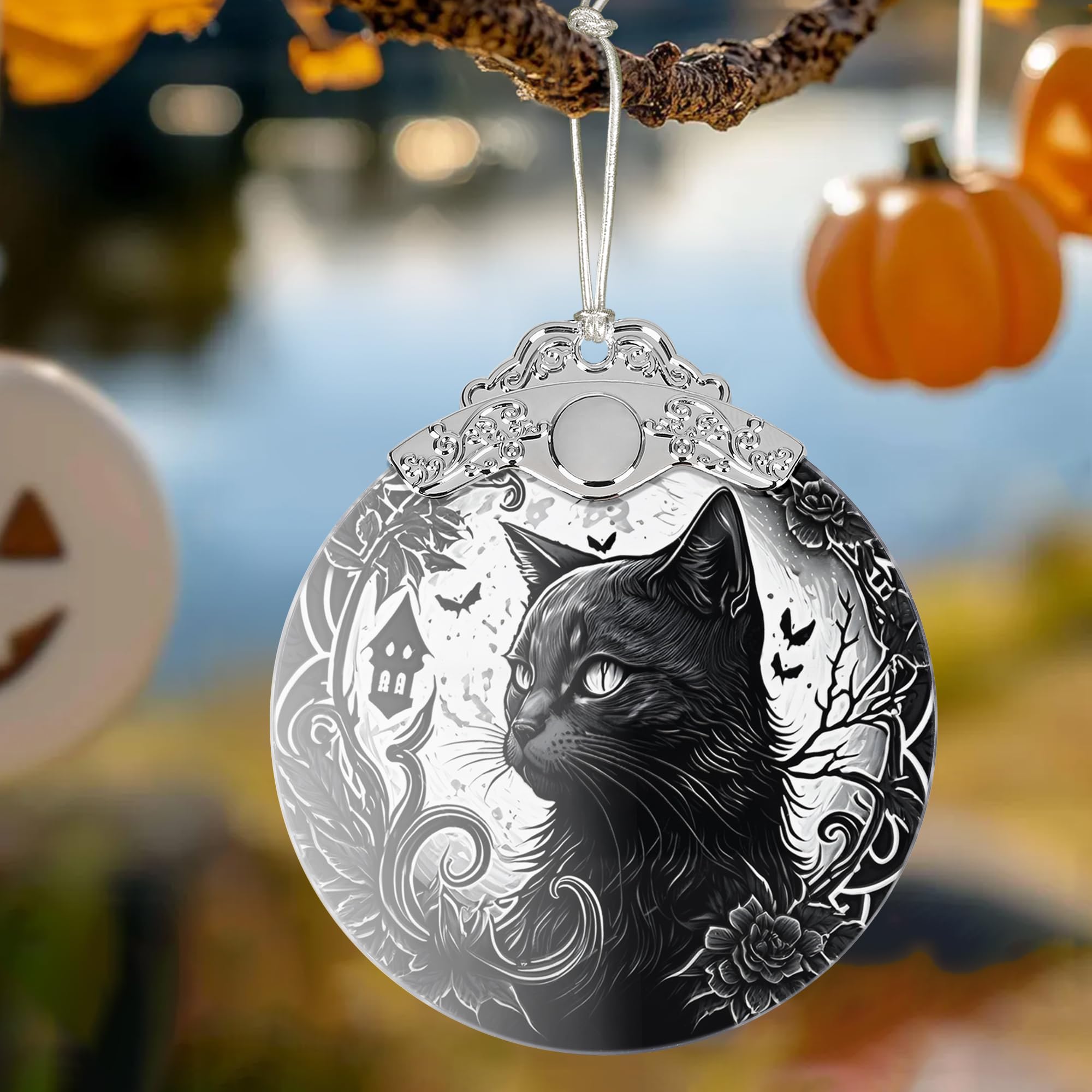 Condition photo showing New/Like New for 2025 Ornaments for Christmas Tree, Zmoicky Stained Glass Hanging Ornament, Christmas Ornaments Clearance, Gift Exchange Ornament, Bauble Present - Black Cat